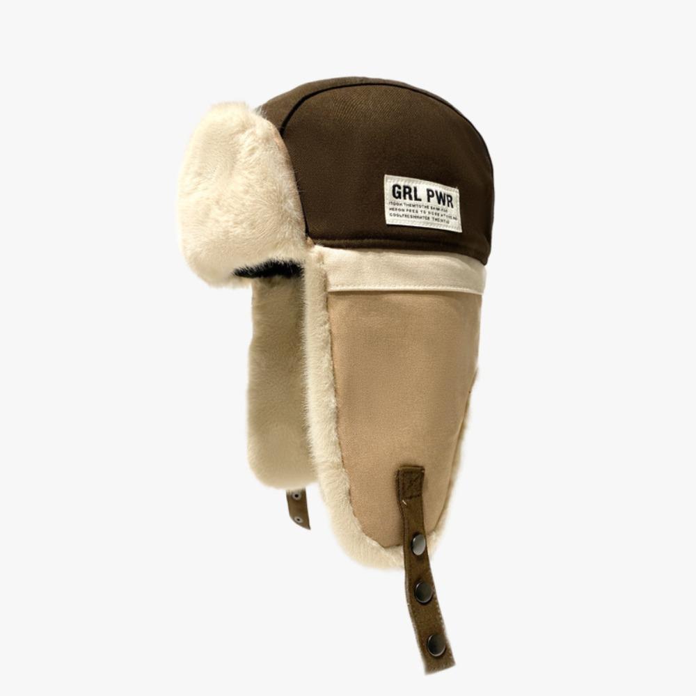 Color Splicing Lei Feng Hat Plush Earflap Cap Casual Skiing Pilot Hat Men