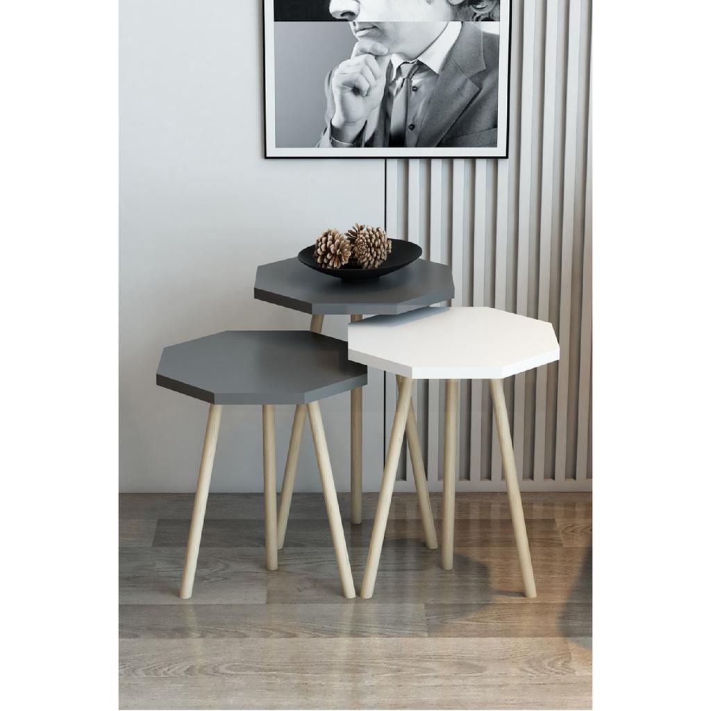 3-х предметный журнальный столик и набор журнальных столиков, восьмиугольный журнальный столик, набор журнальных столиков с деревянной ножкой и грабом