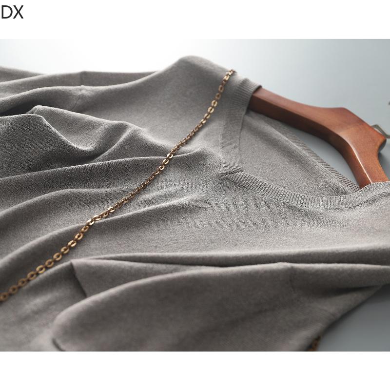 DX-Micro расклешенный топ с лепестковыми рукавами и v-образным вырезом, женская летняя вязаная футболка, свободный свитер из ледяного шелка с короткими рукавами, тонкая женская рубашка в иностранном стиле