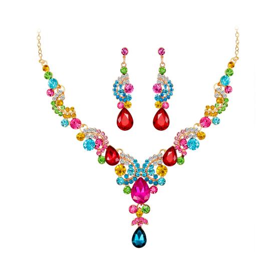 Мода свадьба искусственный кристалл горный хрусталь декор ожерелье серьги комплект ювелирных изделий