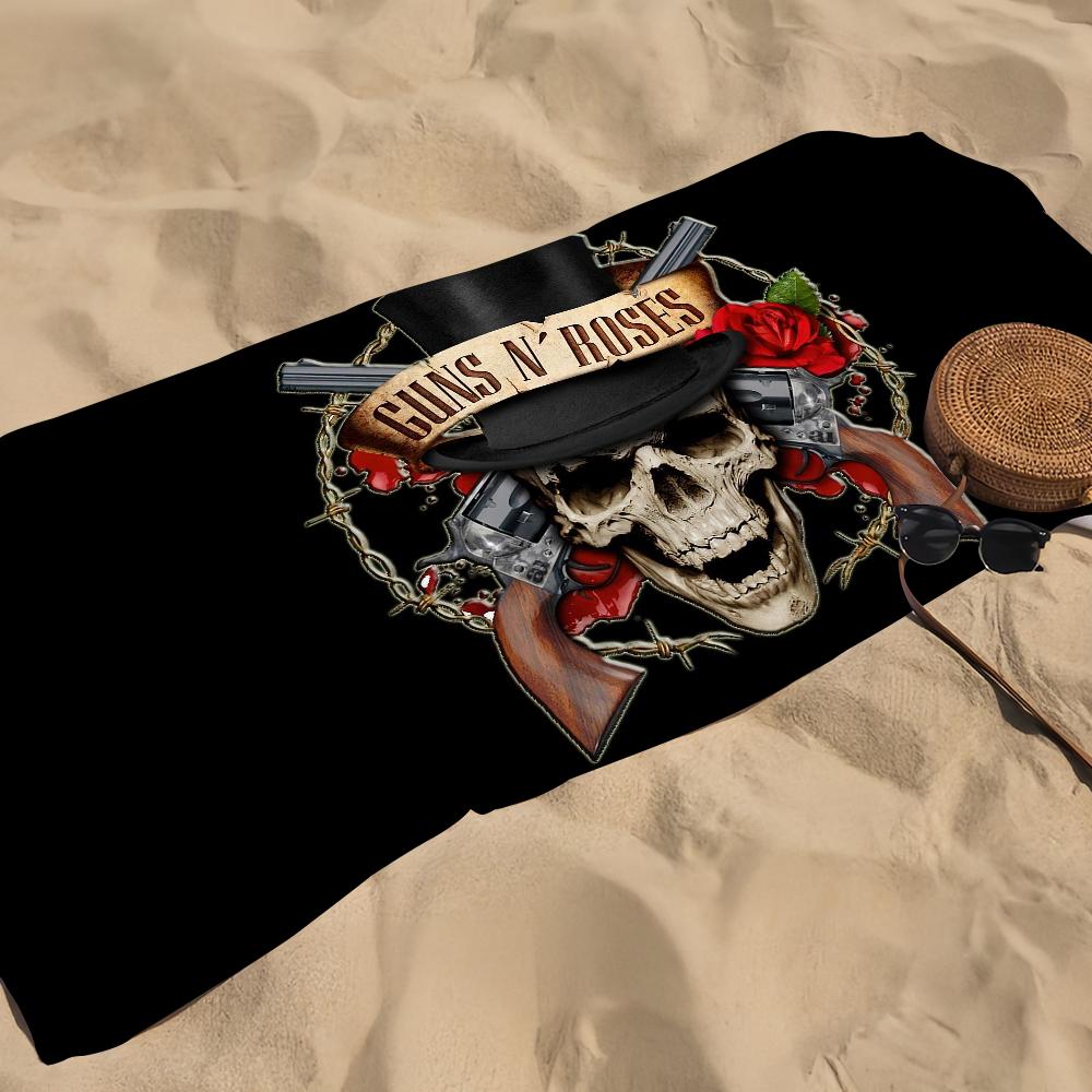 Крутое полотенце с изображением группы Guns N Roses, рок-черепа, пляжное полотенце, большого размера, быстросохнущее, впитывающее, мягкое, для плавания, пляжное полотенце для мужчин и женщин