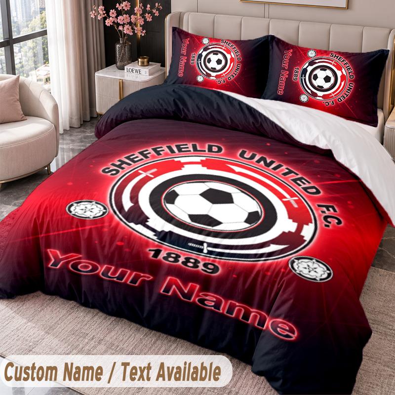Sheffield United FC Printed Bedding Set Custom Name Text 1 Duvet Cover 2 Pillowcases For Bedroom