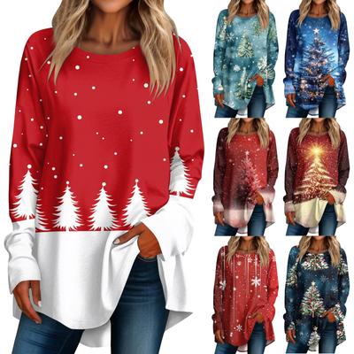 Женская повседневная футболка больших размеров с длинными рукавами и круглым принтом, верхний пуловер