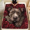 Pitbull and roses,pattern Flannel Blanket, High quality Comfortable for All Seasons, Home Decor, Warmth and Comfort, Perfect for Gifts.