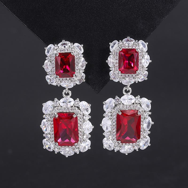 S111 Silver Needle European and American Popular Simulation Jewelry Accessories Set Imitation Pigeon Blood Red Corundum Pendant Necklace Ladies
