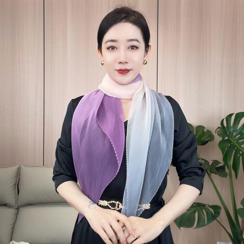 Summer Fashion Versatile Rainbow Gradient Scarf Light and Breathable High-end Multifunctional Women's Pleated Scarf
