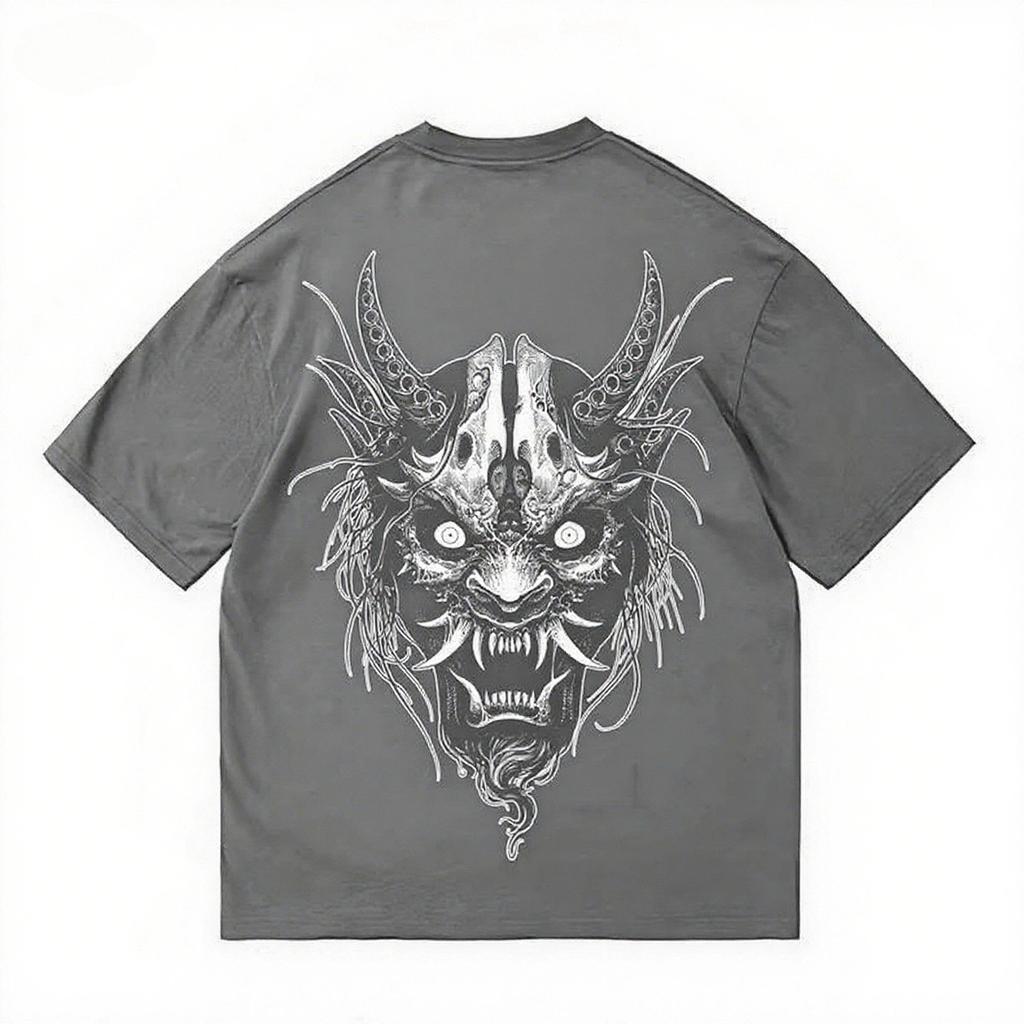 2025 Американский Дьявольский Стиль Принтованная Футболка с Коротким Рукавом Летний Повседневный Модный Топ Круглый Вырез Хлопок Прохладная Дышащая Футболка