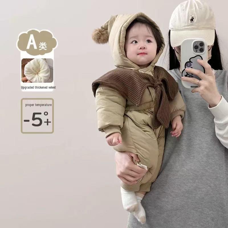 Fashionable Winter Warm Fleece-Lined Baby Girl Cotton Romper & Jacket