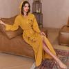 Women's Yellow Hooded Asymmetric Handmade Rhinestone Robe Loose Muslim Dress Abaya