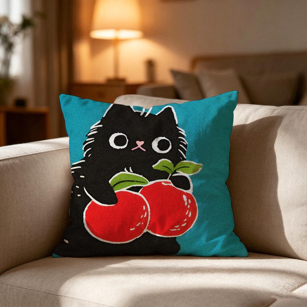 Hand Drawn Cartoon Happy Cat Pillow Case Cushion Cover Soft Washable Pillow Case MultiScene For Couch Bed Travel Office Use
