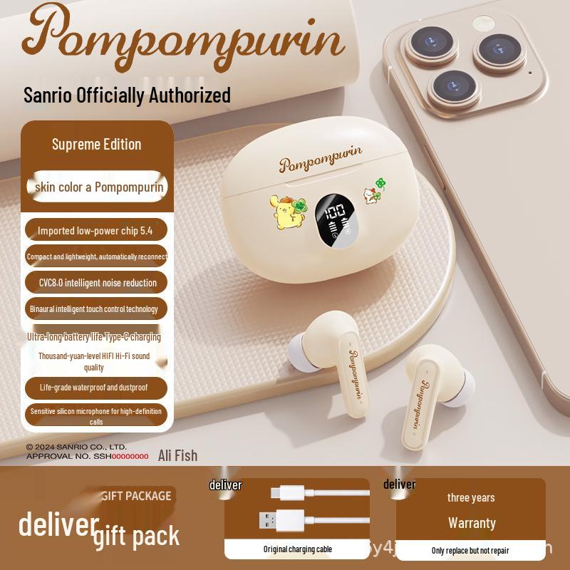 Официальные Bluetooth-наушники Sanrio D56 с мультяшным дизайном для спорта: Милый полувнутриканальный дизайн