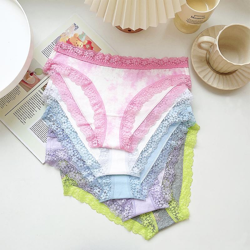 5PCS/SET Women Cotton Print Panties Seamless Lace Bries Low Rise Female Underpants Comfortable Sexy Lingerie Intimates Panties