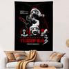 Sinister clown imagery in black, white, and red with Santa elements. Patterned tapestry for bedroom and living room home decor