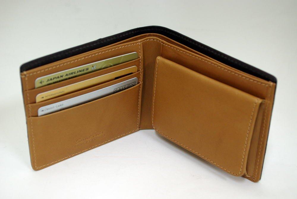 [Saint Cuir КОЖА BRIDLE] Кошелек бифолд из кожи Bridle Thomas и дубленой кожи (с кошельком для монет в форме коробки) (Темный шоколад)