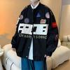Mens Oversized Cotton Blend Bomber Jacket Loose Fit Streetwear Embroidered Casual Outerwear
