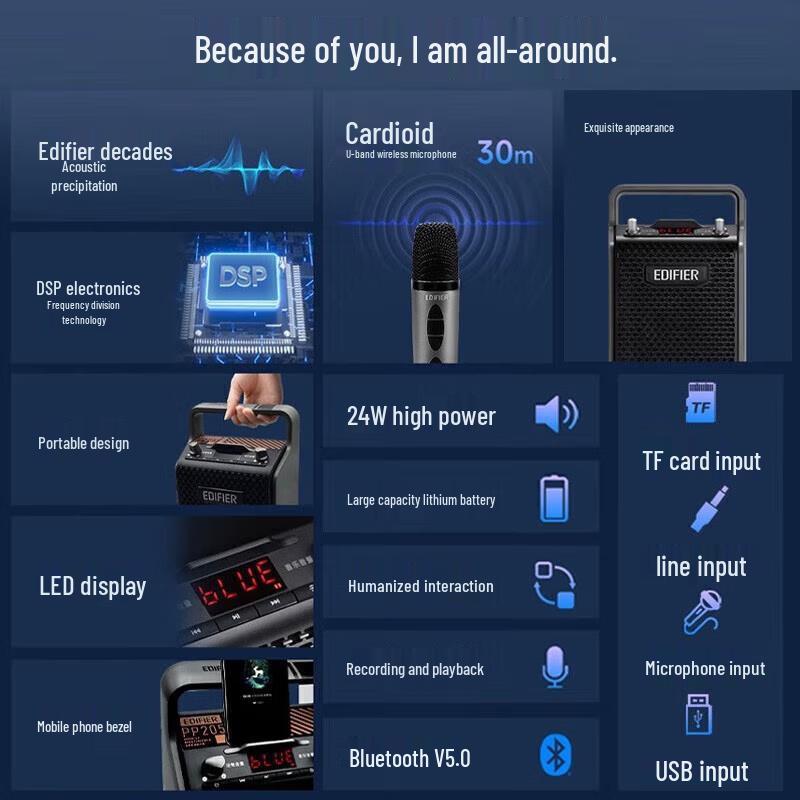 Беспроводная портативная Bluetooth-колонка Edifier PP205, штекер CN (адаптер в комплекте) (Китайская версия)