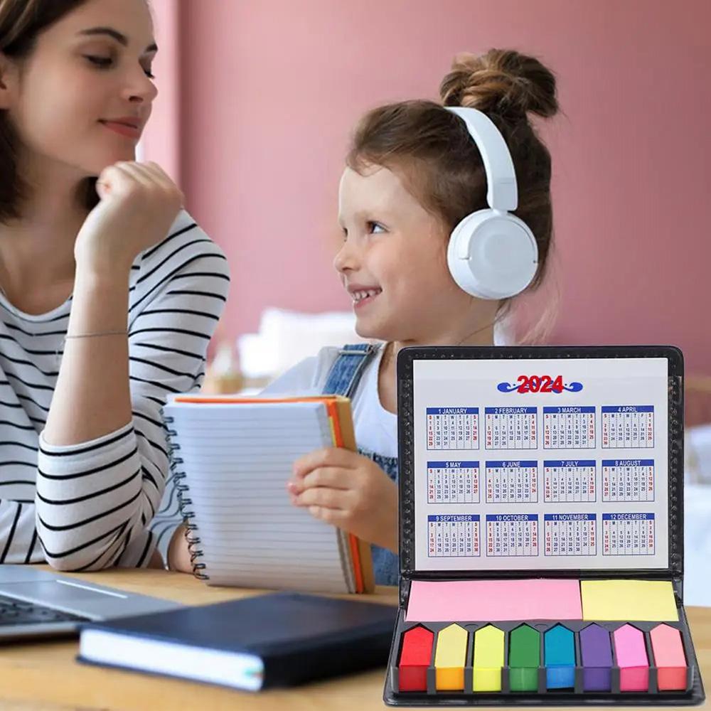 Удобные наклейки с настольным календарем, многоцветные липкие заметки, кожаная упаковочная коробка, канцелярские товары для студентов, школы