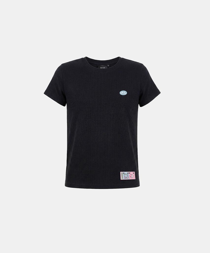 BADBLOOD Амбассадор 26 Хлопковая рубчик футболка с коротким рукавом - Черная