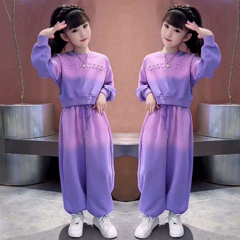 Модный осенний спортивный комплект для девочек - брюки широкого кроя и толстовка с длинным рукавом 2024