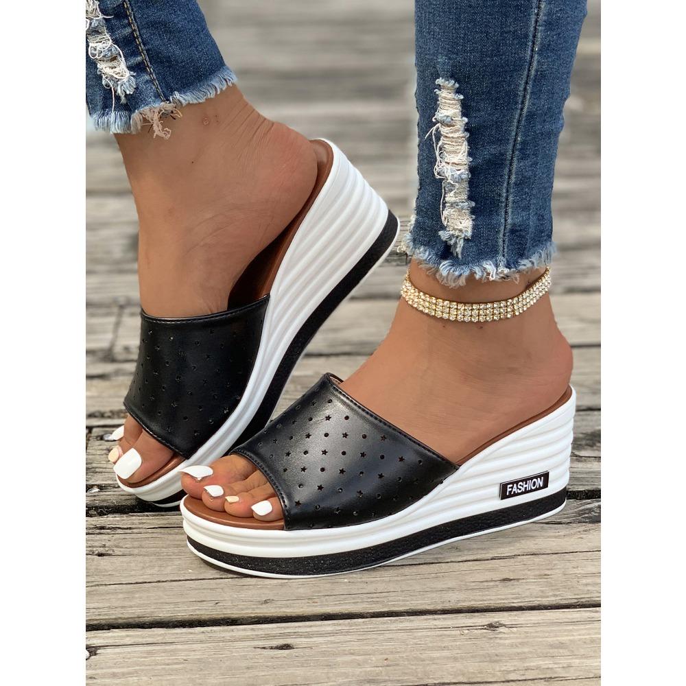 Новые летние модные модные повседневные женские тапочки на наклонном каблуке «рыбий рот» большого размера, крутые женские тапочки одной линии