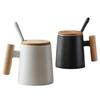 Wooden Handle Ceramic Cup Coffee Cup, Mug with Lid Spoon