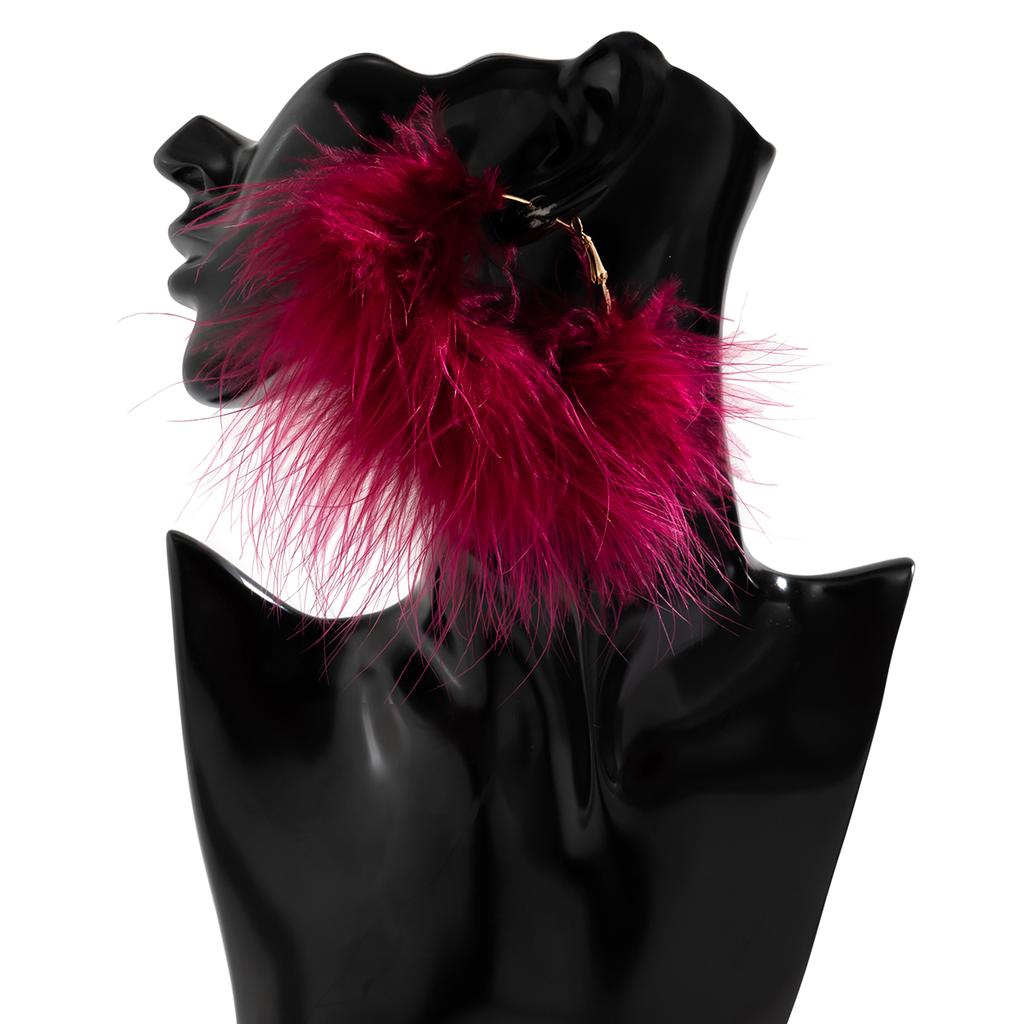 Exaggerated Big Circle with Fluffy Feathers Hoop Earrings for Women Trendy Ladies Wedding Large Earrings 2026 Fashion Jewelry