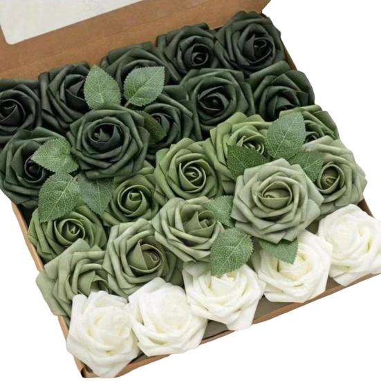 Home Decoration Artificial Roses 1 Box Flowers PE Foam Realistic Dahlia Rose Valentines Day Gift DIY Bridal Bouquets Fake Flower with Flexible