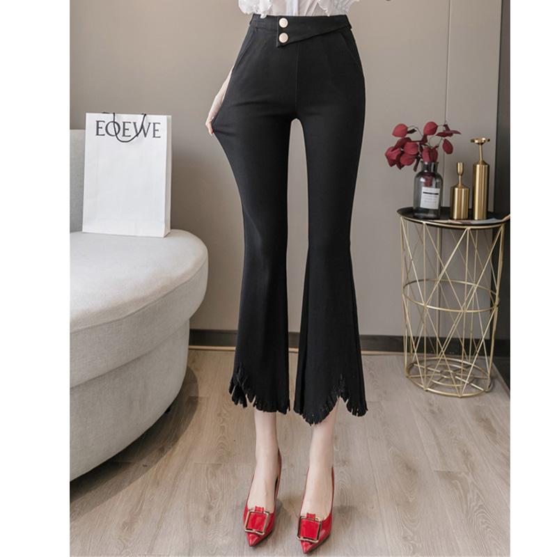 Korean Fashion Streetwear Summer High Waist Women's Skinny Tassel Capris Pants for Women Skinny Flare Pants Woman Trousers