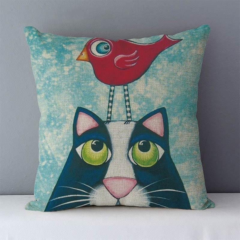 Selected Couch Cushion Cartoon Cat Printed Quality Cotton Linen Home Decorative Pillows Kids Bedroom Decor Pillowcase