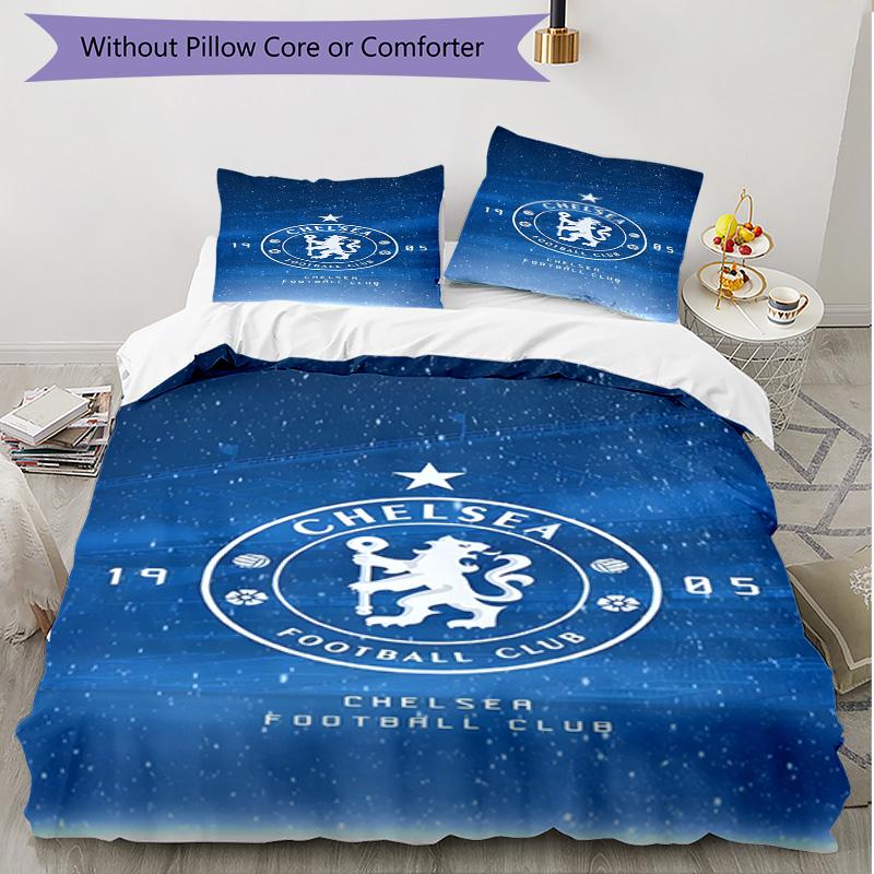 3pcs Duvet Cover Set (1*Duvet Cover + 2*Pillowcase, Without Core), Chelsea F.C Print Soft All‑Season Bedding Set, Home Bedroom Decor Gift