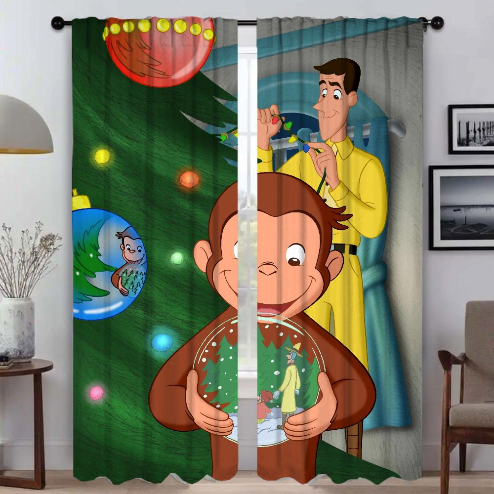 Шторы Curious George Панель для штор в гостиную Декорация для дома Перегородка для комнаты Декор на Хэллоуин Из полиэстера Оформление окна
