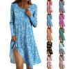 Long Sleeve Dress For Women Casual Loose Fit Print Dress With Pockets