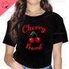 Летняя женская мода с принтом вишни, топы с круглым вырезом, футболки, цветочные графические рукава, женская уличная одежда, простая