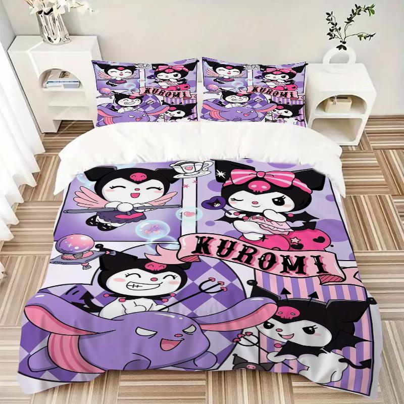 3 шт. Комплект постельного белья с принтом Куроми Sanrio, Мягкое и удобное покрывало для спальни, Гостевой комнаты (Не включено).W053