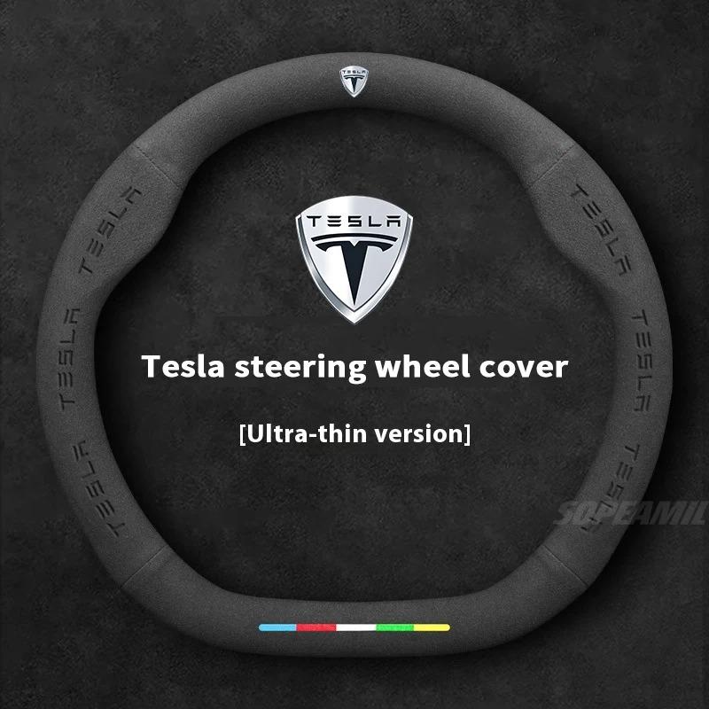 For Tesla Model 3 Model Y Model S Model X Roadster Suede Anti-slip Breathable Car Steering Wheel Cover Auto Accessories