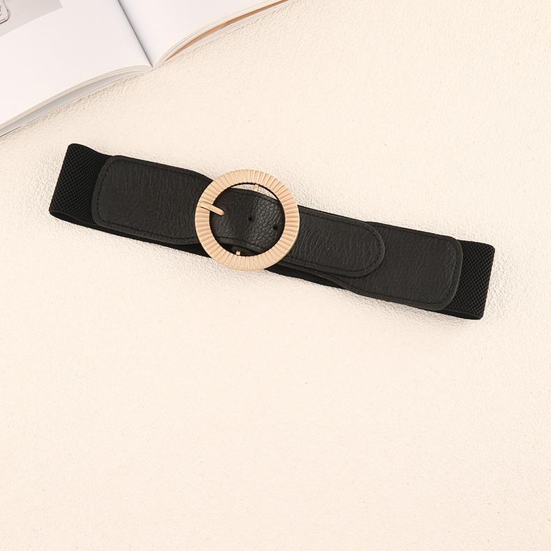 Style Women Waist Belt With Elastic Band And Metal Round Clasp For Dresses