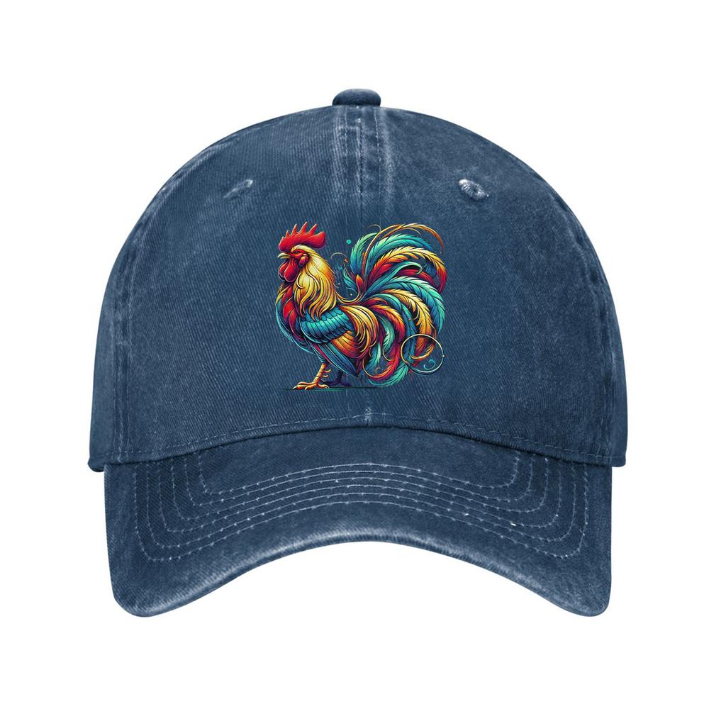 Colorful Rooster Print Baseball Cap Unisex Cotton Adjustable Curved Brim Casual Outdoor Dad Hat