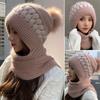 Winter New Warm Hat Scarf Set Women Lady Plush Pompom Crochet Wool Knit Pullover Cap Outdoor Thick Windproof Warmer Hat Scarves