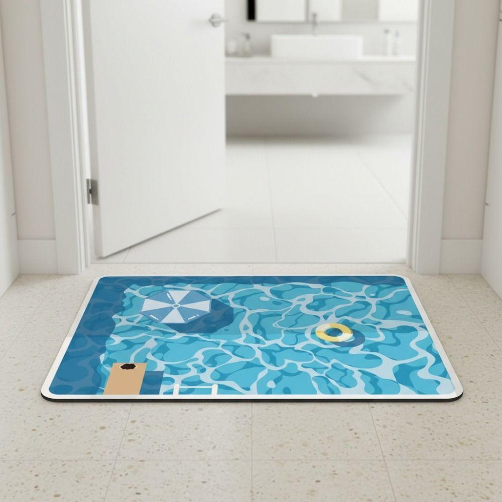 Water-absorbing Cartoon Pool Pattern Bathmat Diatomaceous Earth Carpet Home Decor