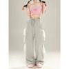 Женские серые кружевные брюки на шнуровке, винтажные Y2k Harajuku, эстетические спортивные штаны 90-х годов, широкие брюки с высокой талией в стиле ретро, ​​одежда 2000-х 2024 г.