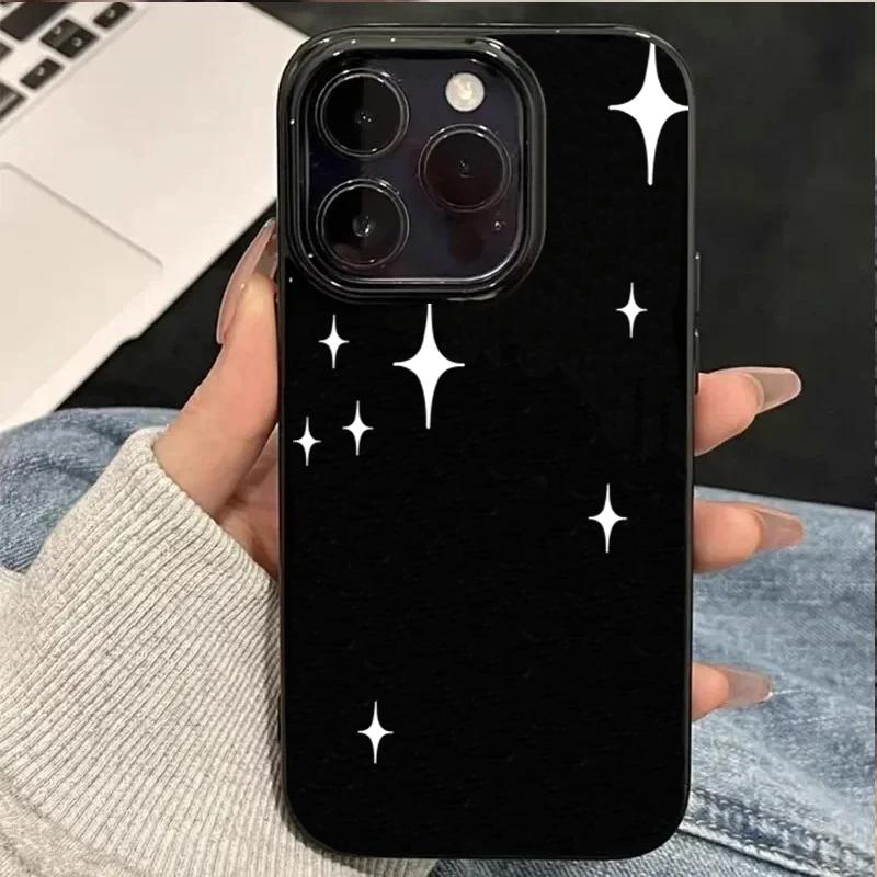 Корейский мягкий чехол для телефона с узором мерцающих звезд для iPhone 11 12 13 14 15 16 Pro Max X XR XS 7 8 Plus 16E Черный защитный чехол