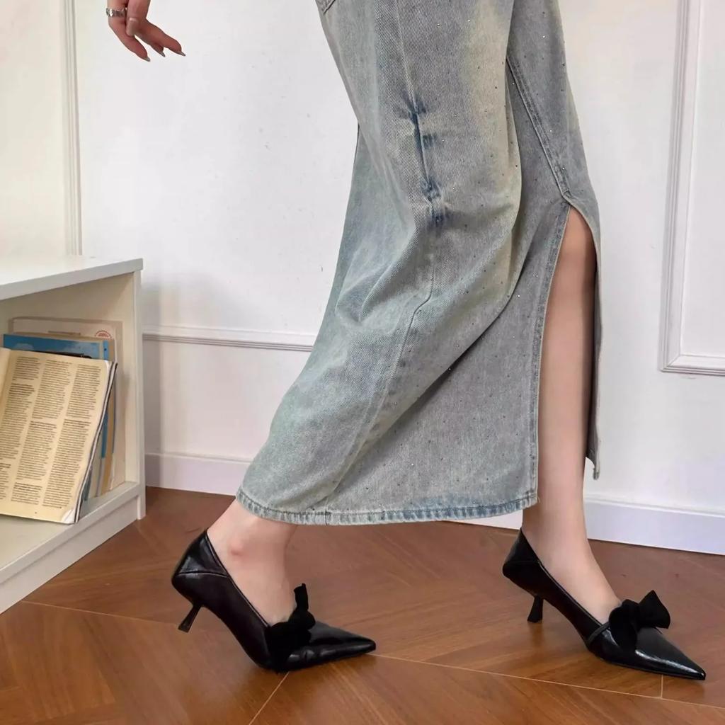 Women Sexy Bow High Heels Pointed Party Shoes Shallow Mouth One Kick Stilettos Women Heels Fashion Wedding Shoes Styles Designer