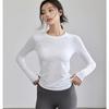 Women's Seamless Long-Sleeve Sports Top for Running & Yoga - Quick-Dry Elastic Knit Crew Neck