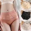 High Waist Satin Retro All-match Hollow Lace Splicing Pure Cotton Silk Antibacterial Crotch Large Size Women's Briefs