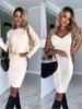 V Neck Solid Color Strap Dress Waist Hugging Elegant Rib Bodycon Dress for Women Sleeveless Loose Dresses Causal Long Sleeve Tops Dress Suits