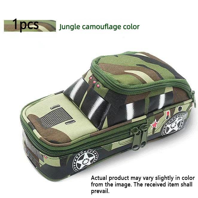 1pc Camouflage Zipper Pencil Case Stationery Organizer Cartoon Pencil Case Car Model Stationery Large Capacity Pencil Case