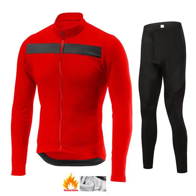 Team Men's Winter Thermal Fleece Cycling Long Sleeve MTB Bicycle Warm Riding Jersey Set Road Bicycle Riding Outdoor Clothing