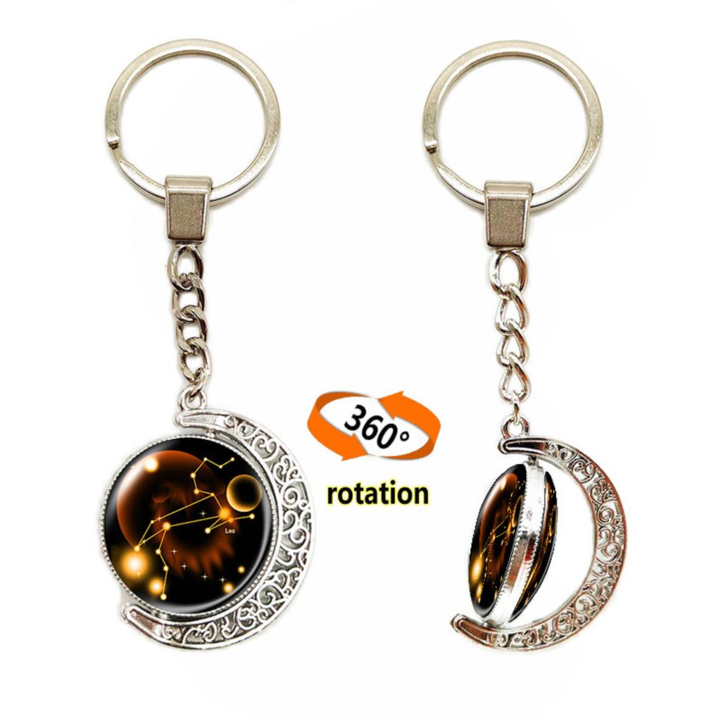 Брелок для ключей с подвеской в виде сумки с 12 знаками зодиака, светящийся в темноте, с драгоценными камнями, двухсторонний стеклянный шар