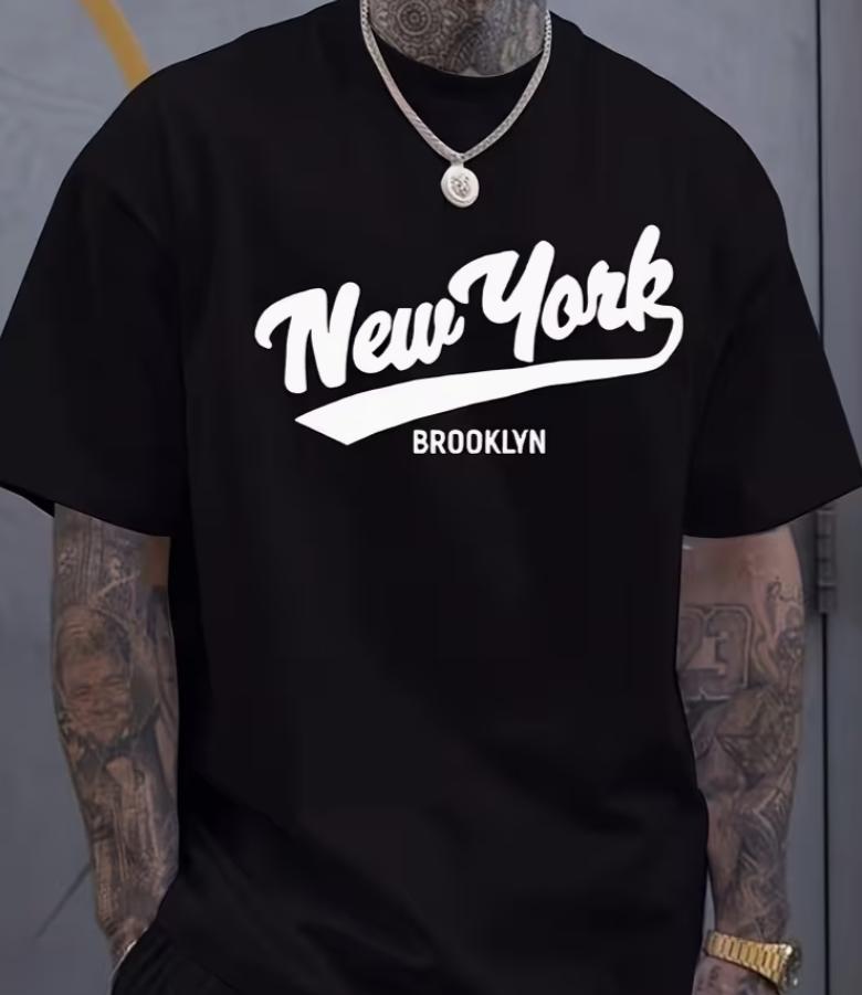New York Letter Print Graphic TShirt for Unisex Fashionable and Minimalist Retro Tshirt
