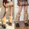 Brown Faux Fur Leg Warmers Boot Covers Goth Solid Leg Socks Punk Jk Knee-length Hiphop Hot-girl Fashion Warm Socks Women  40